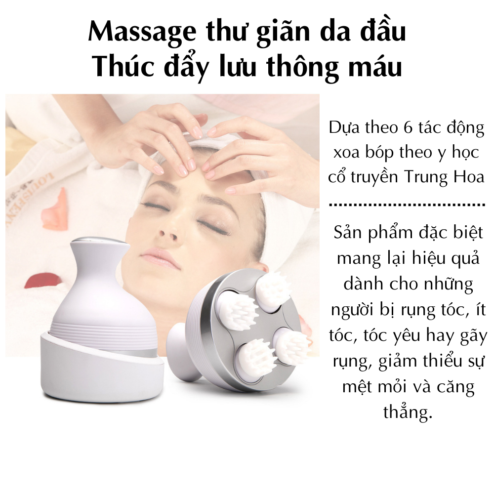 Máy massage đầu 3D đa năng CTFAST 01: Dụng cụ mát xa mini thư giãn da đầu hỗ trợ tăng lưu thông khí huyết giảm căng thẳng mệt mỏi, mất ngủ, suy giảm trí nhớ, 4 đầu massage phù hợp với cả người tóc yếu, pin sạc tiện dụng