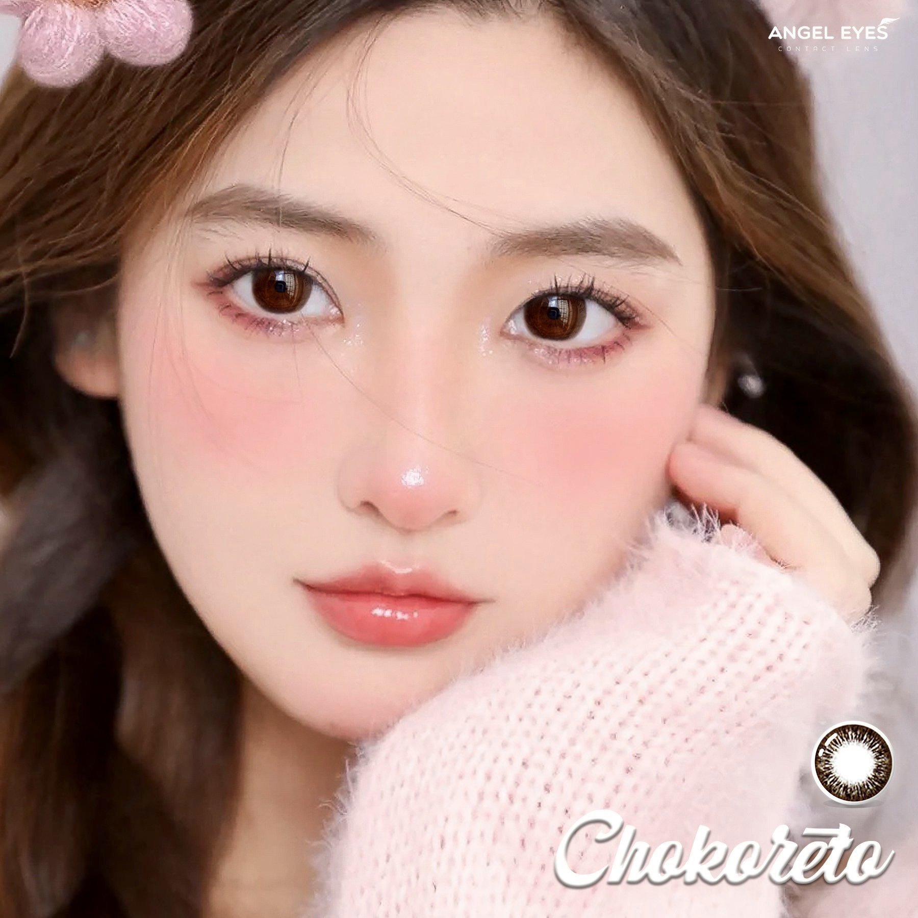 Kính giãn tròng màu Choco hiệu Angel Eyes  Chokoreto có độ - Chất liệu Silicone Hydrogel độ giãn 14.5