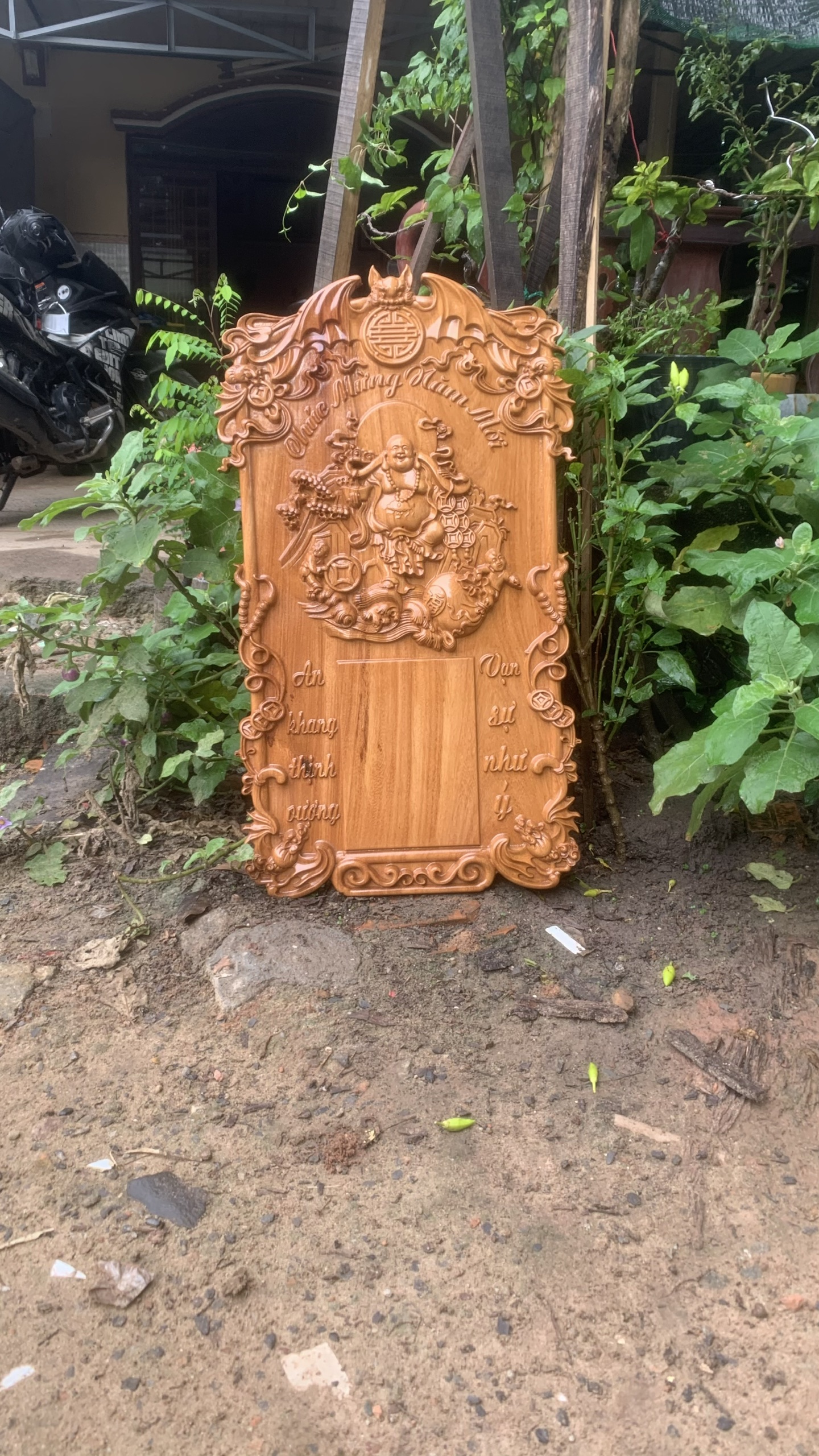 Đốc lịch DI LẶC NGŨ PHÚC gỗ Gõ đỏ 40 x 70cm - Gắn lịch cỡ trung 14.5x20.5cm