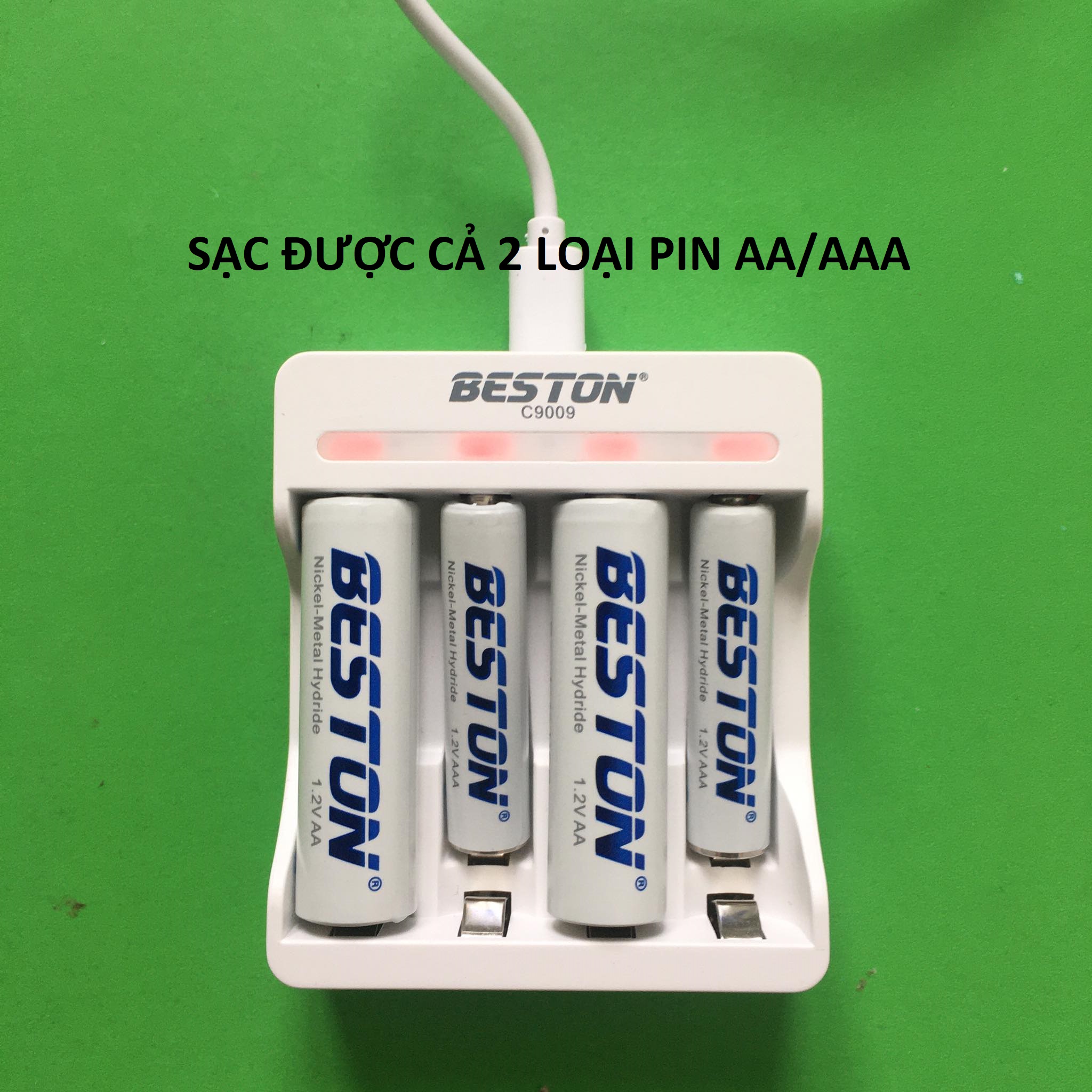 Combo 4 pin sạc AA 3000mAh kèm sạc BESTON C9009 - sạc nhanh tự ngắt - có đèn báo pin đầy - Hàng nhập khẩu