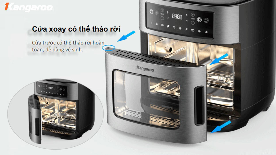 Lò chiên không dầu 12L Kangaroo KG12AF1A - Rapid Air - 1800W - Hàng chính hãng, Bảo hành 12 tháng