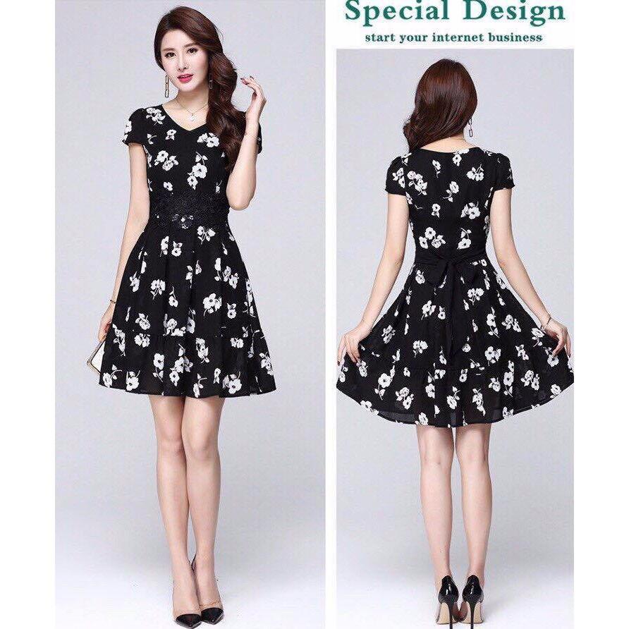 Đầm Xòe Hoa Phối Ren Eo nhẹ nhàng nữ tính. Chất tằm ý mềm mịn,thoáng mát,không co giãn. Đầm thích hợp đi chơi,đi tiệc,hoặc công sở nhé