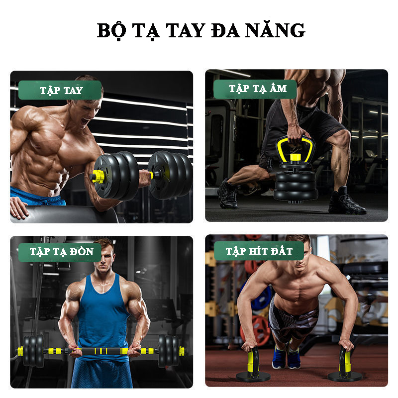 Bộ Tạ Tay Đa Năng (5 In 1) 30kg Kết Hợp Tạ Đơn,Tạ Đòn,Tạ Ấm Đại Nam Sport + Tặng Găng Tay Và Kìm Bóp