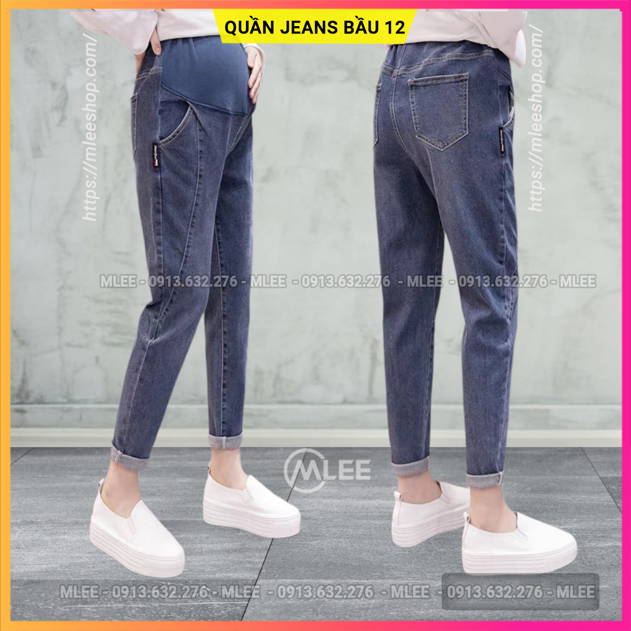 Quần jean bầu đẹp hàn quốc, quần bò bầu baggy, MLEE SHOP