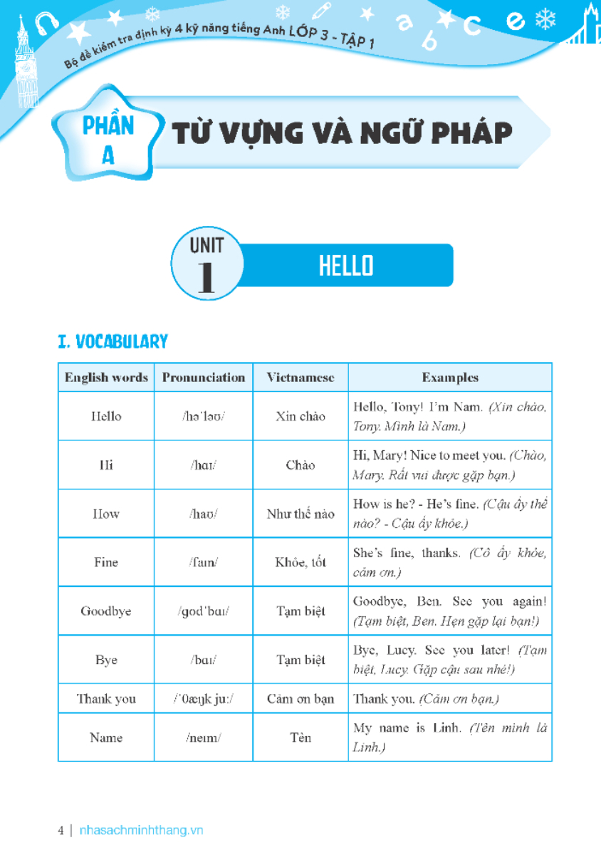 Bộ Đề Kiểm Tra Định Kỳ 4 Kỹ Năng Tiếng Anh Lớp 3 - Tập 1 _MT