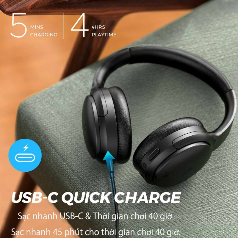 Tai Nghe Chụp Tai Bluetooth SoundPEATS A6 Chống ồn chủ động, sử dụng liên tục trong 40 giờ - Hàng Chính Hãng