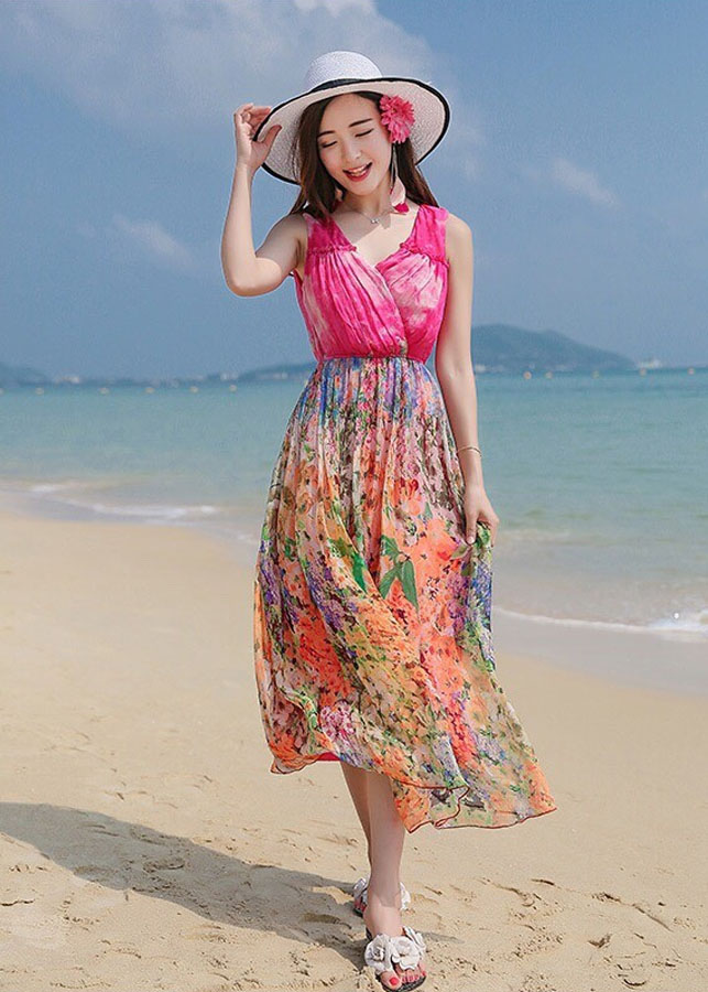 Đầm Dạo Biển Cổ V BY7012