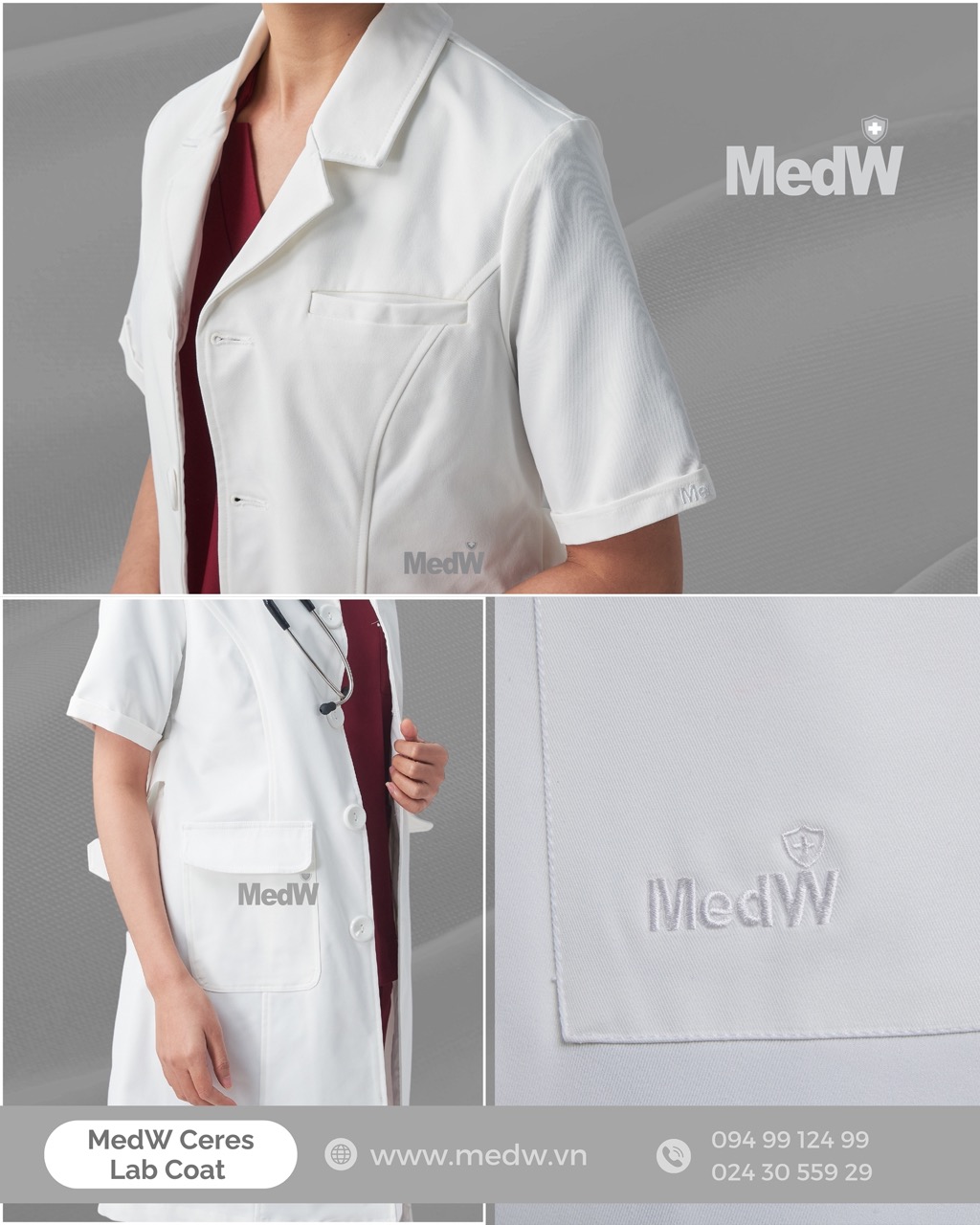 MedW Ceres Lab Coat (Nữ) Áo Blouses Dược Sĩ Trang Phục Y Tế Dược Sĩ, Chuyên Gia Dinh Dưỡng, Spa Thẩm Mỹ, Da Liễu Thiết Kế Pháp Cách Tân Trang Trọng Thẩm Mỹ, Vật Liệu Y Tế Cotton Nhật Nhập Khẩu Chuyên Biệt Không Bám Dính, Xếp Ly Giữ Dáng