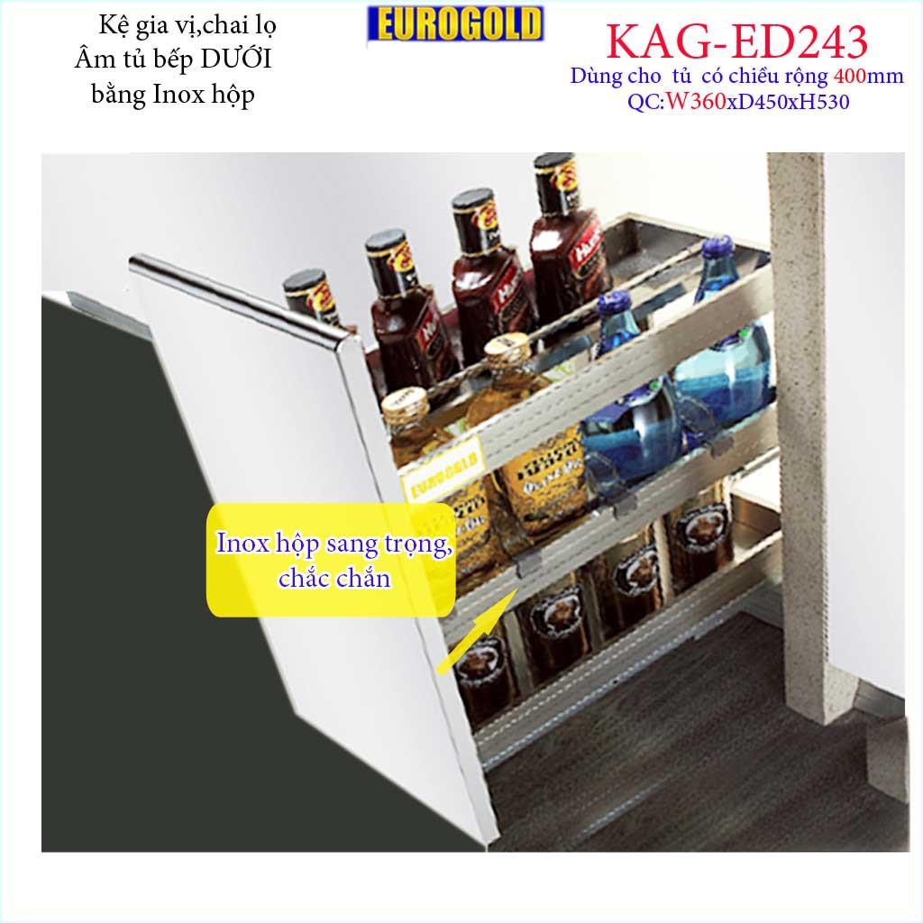 Kệ Gia vị Inox hộp 3 tầng đa năng, kệ hũ đựng chai lọ Eurogold, kệ để gia vị ray giảm chấn âm tủ bếp 30cm-35cm-40cm