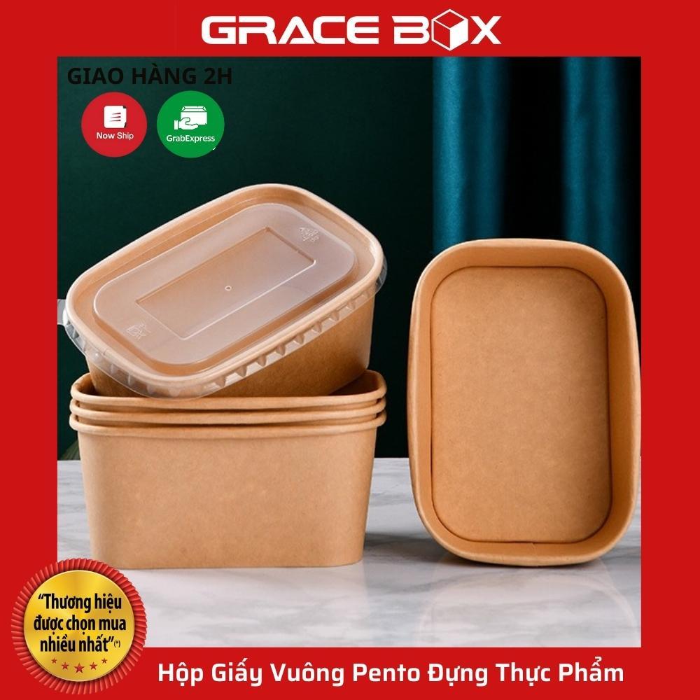 10 Hộp Giấy Vuông Pento Đựng Thực Phẩm Kèm Nắp Pet Size 750ml - 1000ml