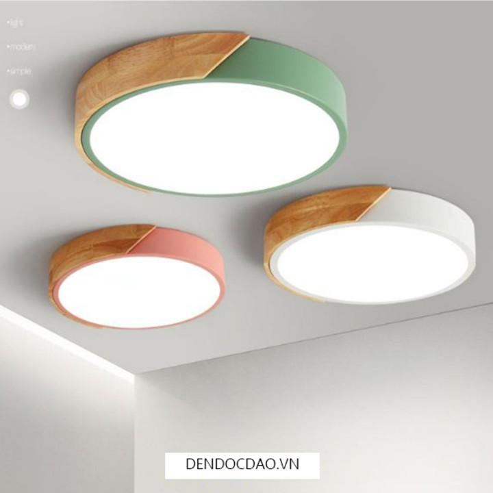 Đèn ốp trần Led gỗ 3 chế độ ánh sáng phong cách hiện đại