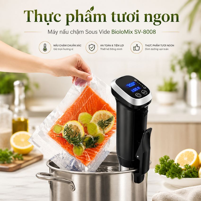 Máy nấu chậm chân không Sous vide BioloMix SV-8008 1200W Điều khiển màn hình LED - Hàng Chính Hãng