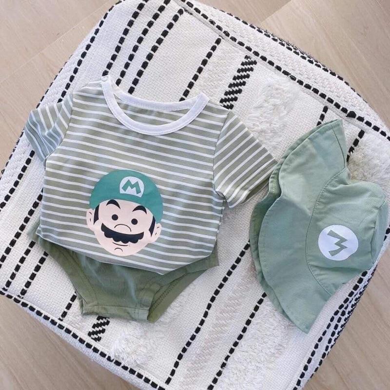 Set mario 3 món cho bé: áo + quần + kèm mũ - áo quần trẻ em