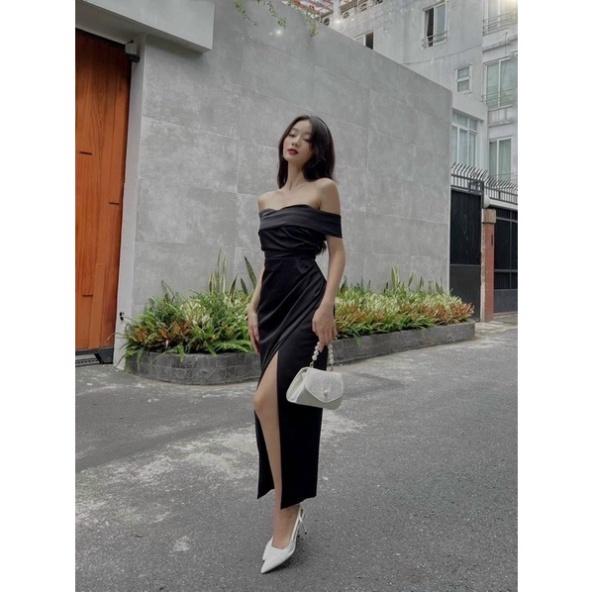 Đầm maxi bẹt vai xẻ đùi ivy fashion chất phi thun lụa - MS240Y đi biển dự tiệc dạo phố bigsize gợi cảm sexy