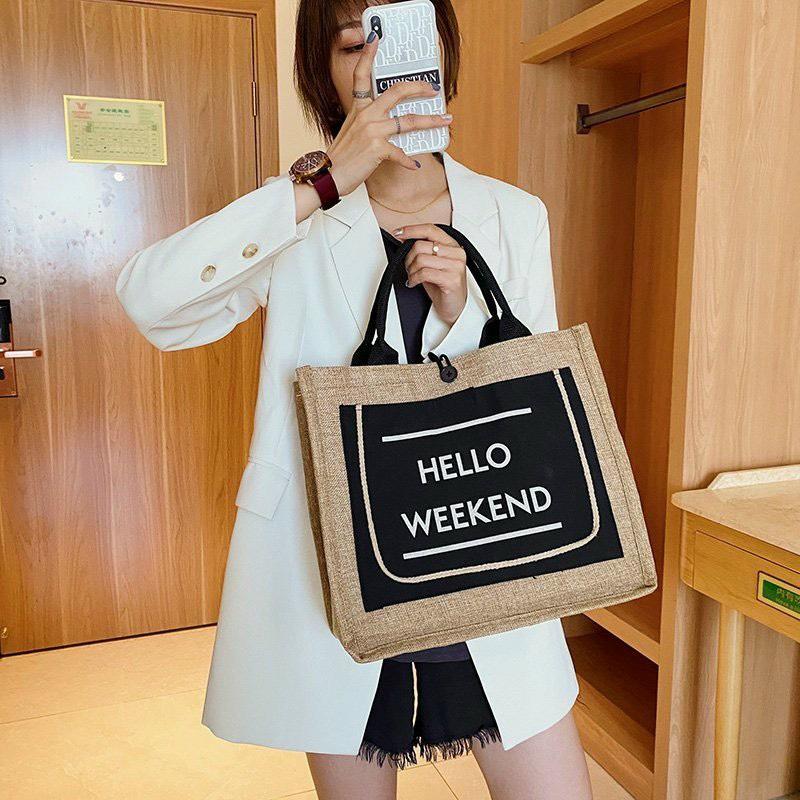 Túi Cói Hello Weekend Size 36cm Cao Cấp Siêu Xinh Thời Trang Hàn Quốc Loại Đẹp Dày Dặn (T046)