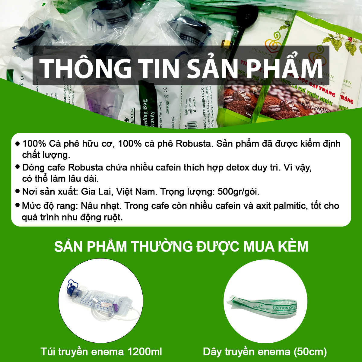 Bột cà phê thải độc đại tràng enema (Gói 500gr);100% Cà phê hữu cơ Robusta thích hợp cho detox duy trì, cà phê chuyên dùng thải độc đại tràng giúp đại tràng sạch, ngừa táo bón, cải thiện hệ tiêu hóa, giảm cân