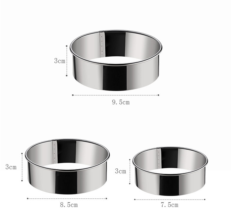 Set 3 Dụng cụ cắt bột inox 304 -  3 Size , 7.5x3cm , 8.5x3cm , 9.5x3cm 112g