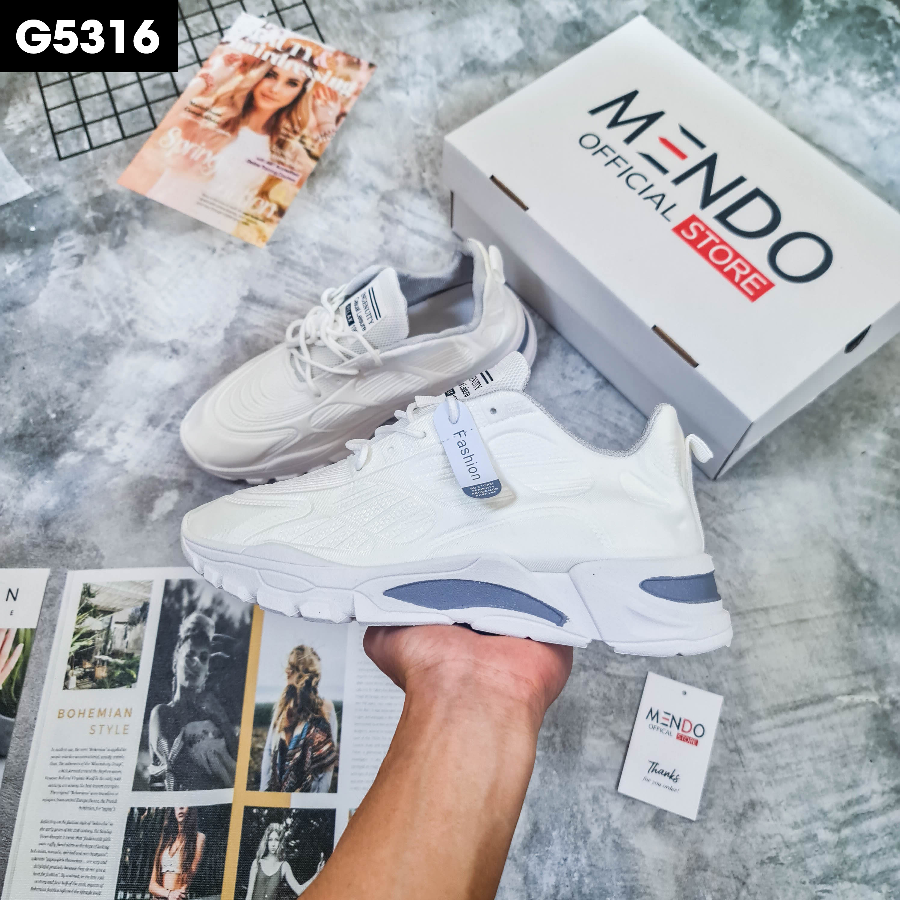 Giày Thể Thao Nam MENDO - Giày Sneaker Màu Trắng - Đen, Mẫu Mới Hot Trend 2022 - G5316