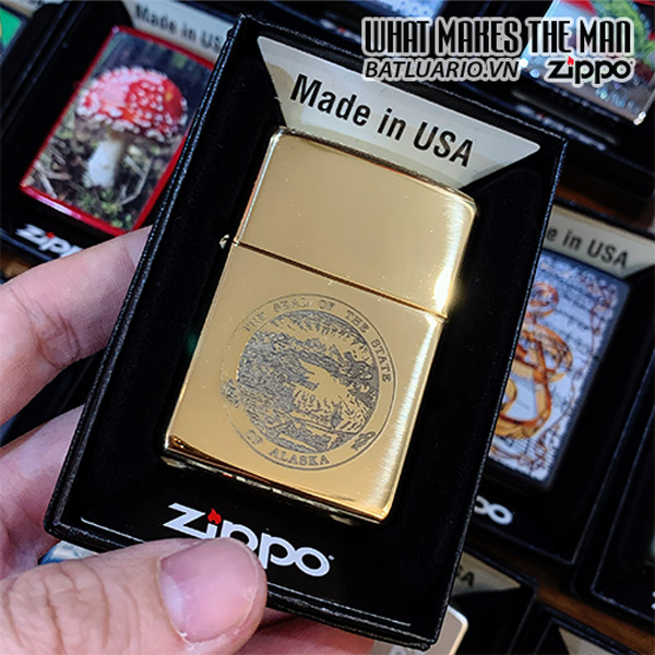 Bật Lửa Zippo 254B Alaska State Seal High Polish Brass