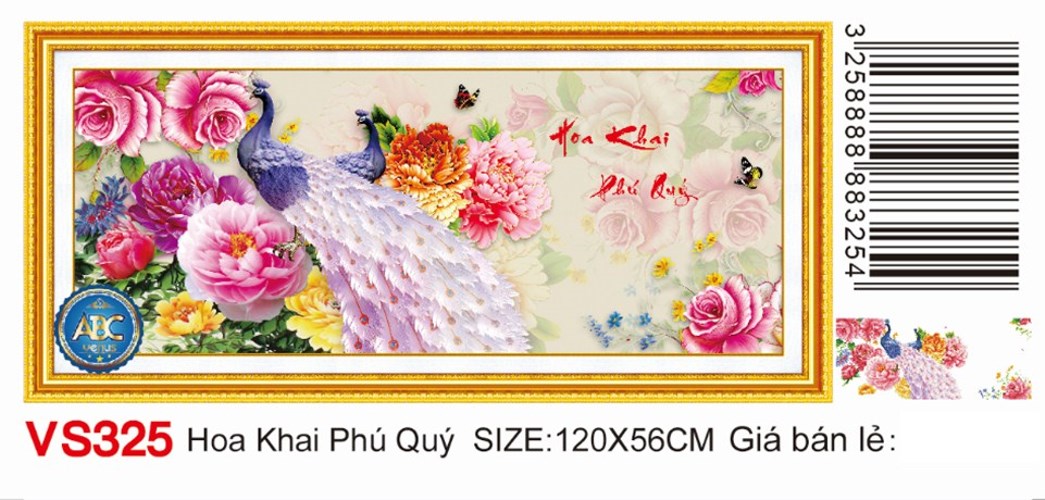 Tranh đính đá hoa khai phú quí VS325 - 120 x 56 cm - chưa đính