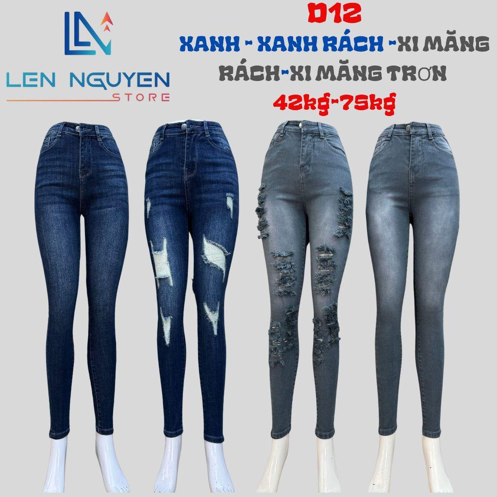 D12_Quần jean nữ, dài, lưng cao, quần bò nữ dáng ôm, quần rin nữ có big size, cho 42kg đến 75kg,LEN NGUYEN STORE - Xanh Đậm