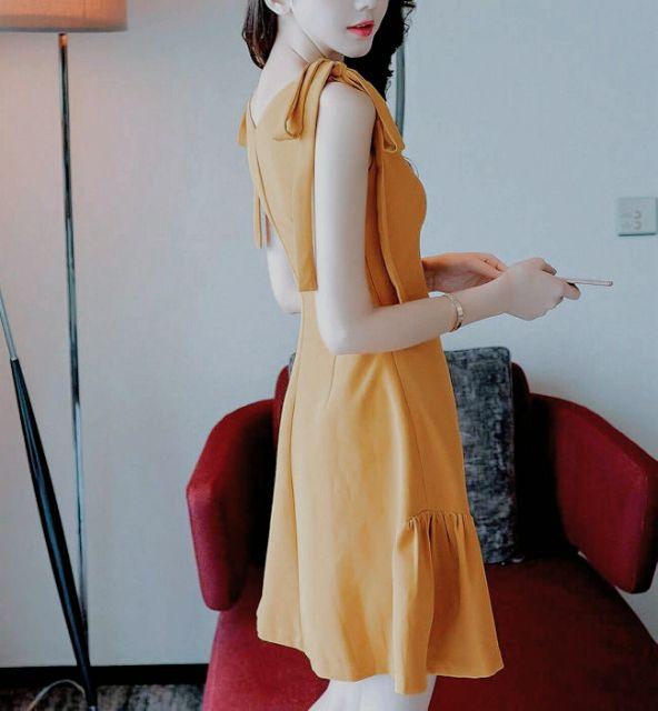 Đầm cam nơ vai