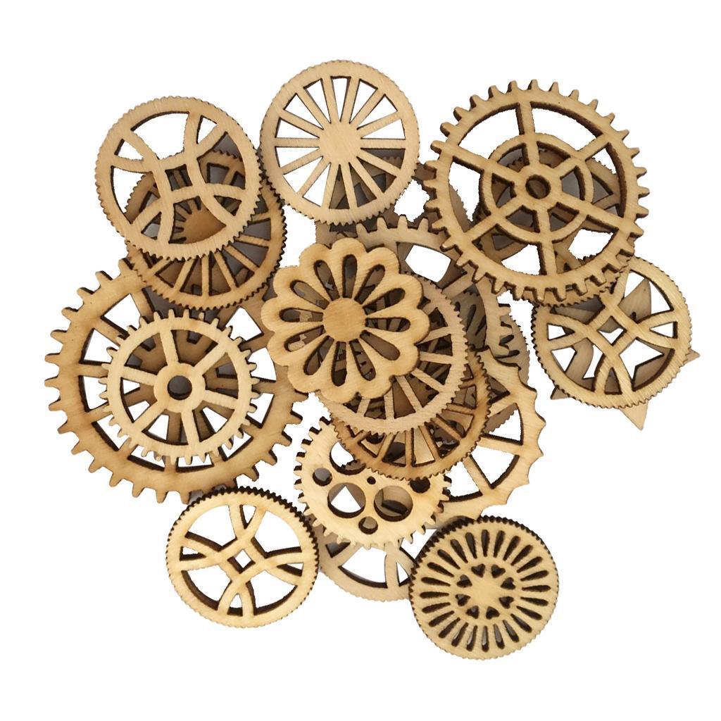 100pcs Mixed Unfinished Blank Wood Wooden Gear Embellishments for DIY Crafts