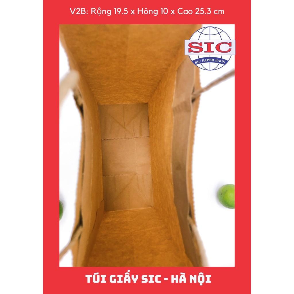 100 CHIẾC TÚI GIẤY KRAFT V2B: 19.5x10x25.3cm CÓ QUAI