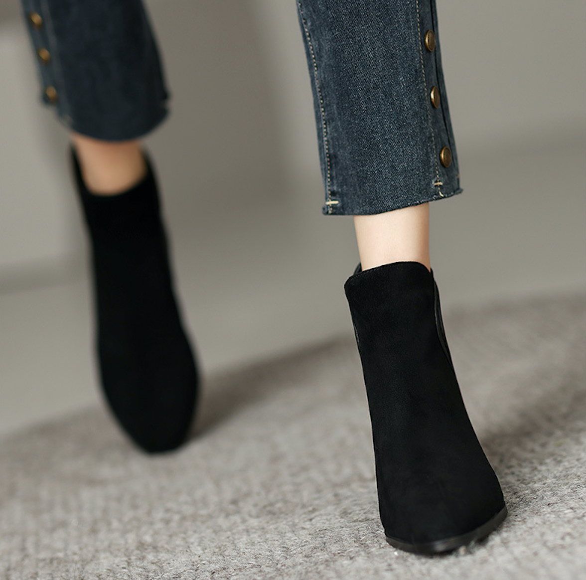 [ Size 35- 40] Giày boot nữ cổ ngắn đế thấp màu đen ĐƠN GIẢN GBN11101