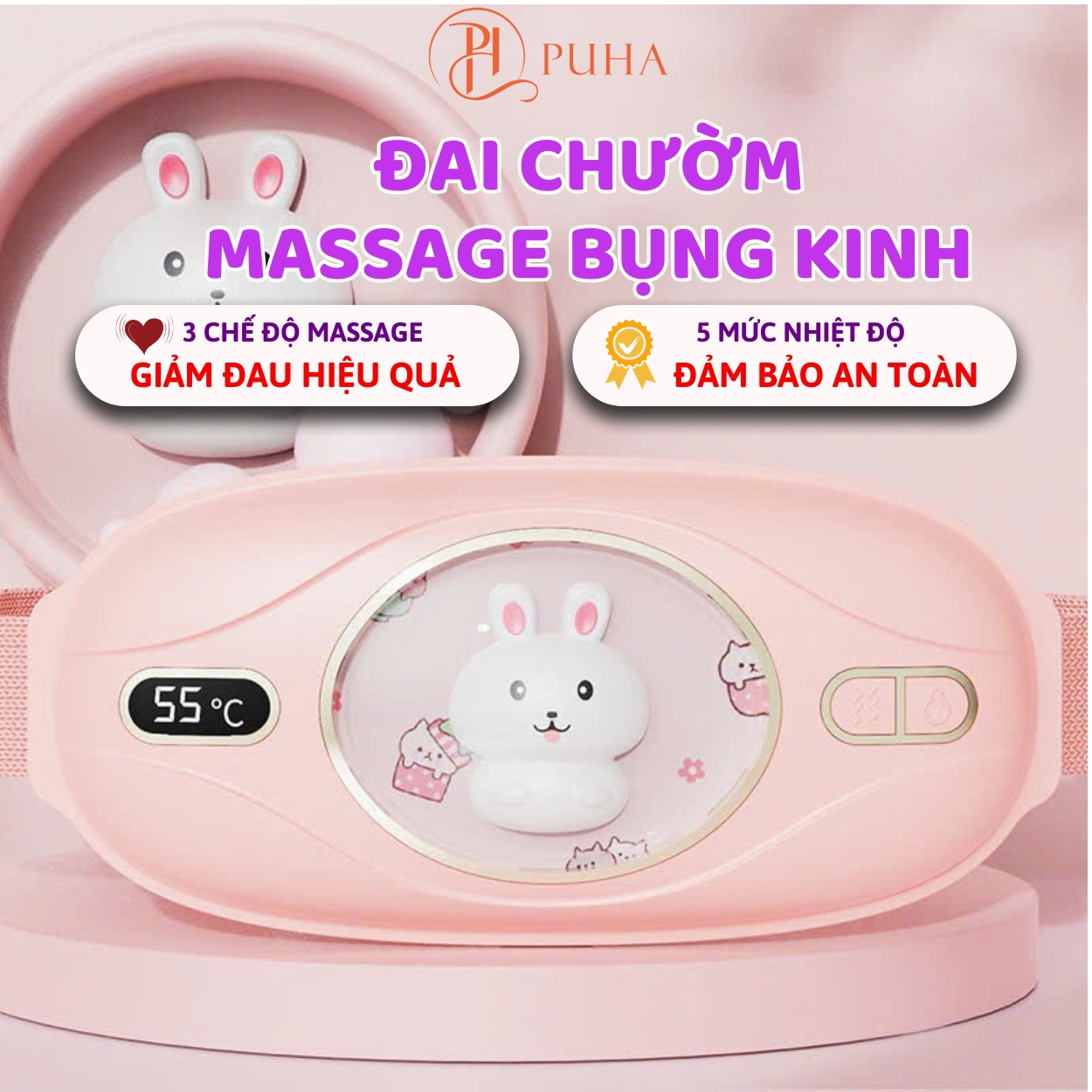 Máy Chườm Nóng Hỗ Trợ Giảm Đau Bụng Kinh Puha, Có 5 Mức Nhiệt, Pin 3600Mah , Sạc Ubs, Món Quà Ý Nghĩa Tặng Người Yêu