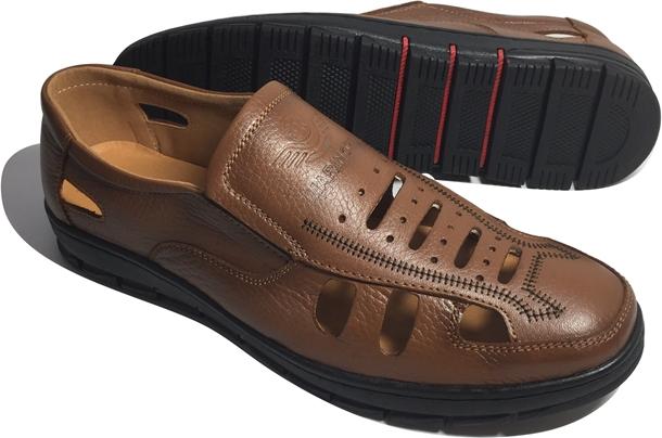 Giày tây da bò thật, thiết kế thoáng khí thích hợp với mùa hè, đế cao su có rãnh chống trượt an toàn, quai chun co giãn tiện lợi - HS60