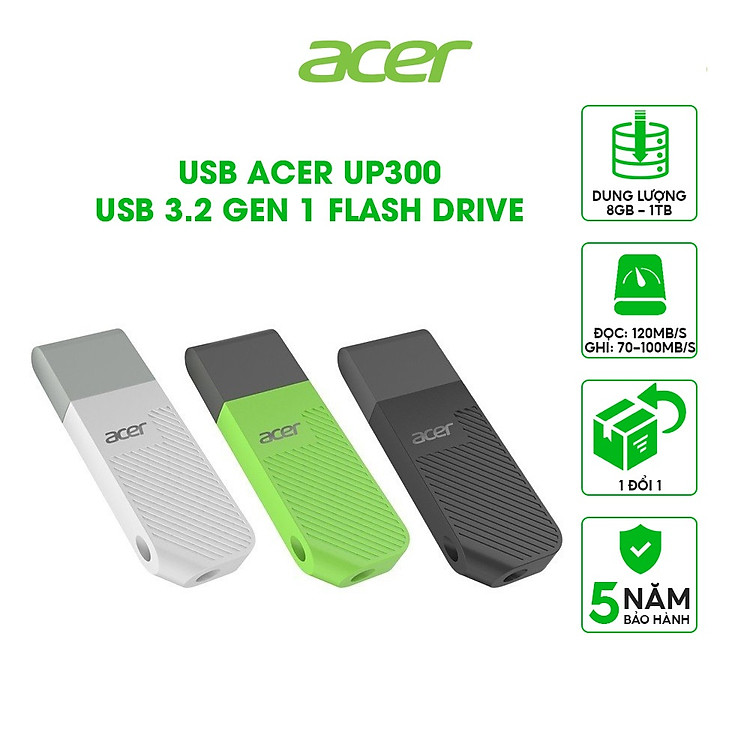 USB 3.2 Gen 1 Acer UP300 dung lượng USB 8GB - 1TB - Hàng chính hãng BẢO HÀNH 5 NĂM