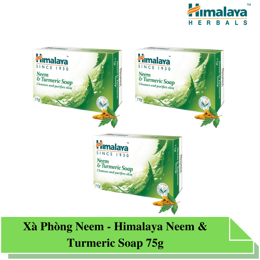 Ba Cục Xà Phòng Himalaya Giúp Kháng Viêm, Kháng Khuẩn Hỗ Trợ Ngăn Ngừa Mụn Lưng - Neem &amp; Turmeric Soap 75g