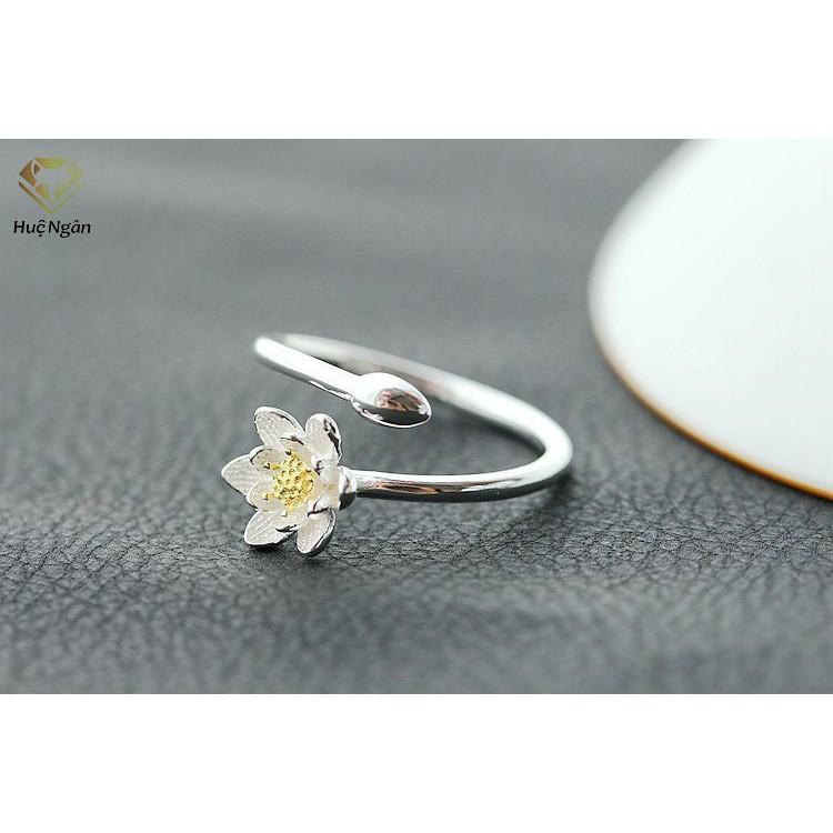 Nhẫn bạc Ý 925 Huệ Ngân - Hoa sen trắng free size RR1385