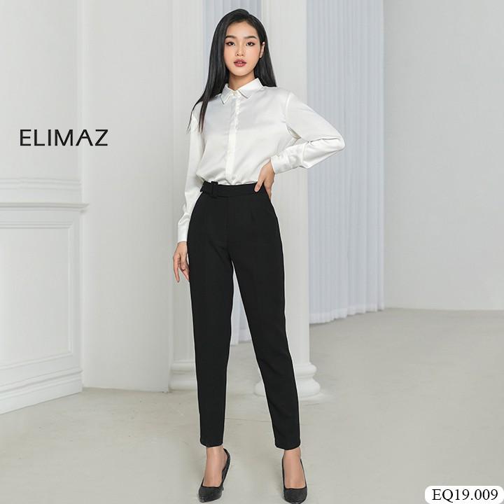 Quần Tây Âu Nữ Công Sở Lưng Cao Elimaz, Có Đai Eo Đính Khóa Vuông Ống Đứng EQ19.009