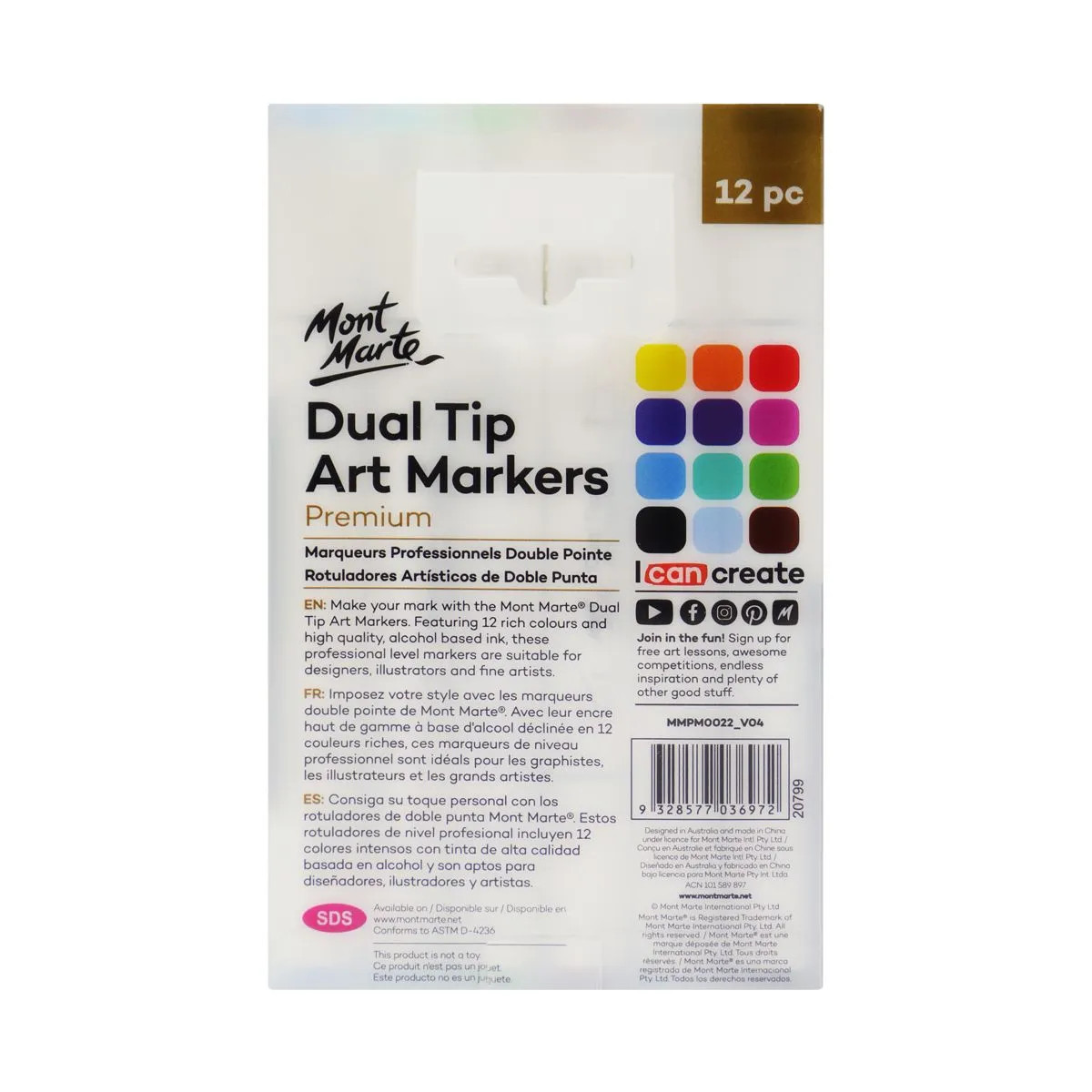 Bộ Bút Lông Cao Cấp 2 Đầu Mont Marte 12/24 màu - Dual Tip Art Markers Premium