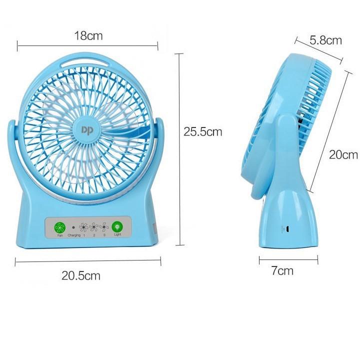 Quạt sạc PIN công suất lớn để bàn nội địa Trung Quốc có đèn LED, 3 chế độ gió khay pin rời dễ dàng thay thế