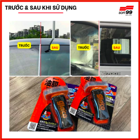 Tẩy ố kính - 100ml - Tẩy nano kính ô tô Soft99 Glaco Glass Compound Roll On G-47