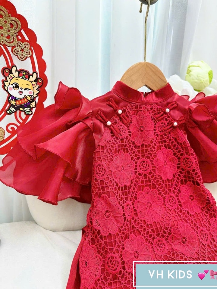 Bộ áo dài tết cho bé gái mẫu viên hy mùa xuân xinh xắn từ 12-40kg hàng thiết kế cao cấp