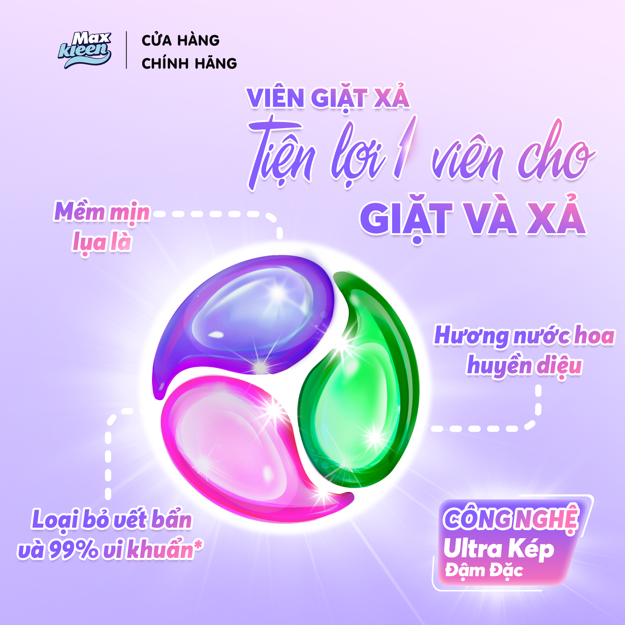 Hộp viên giặt xả MaxKleen 2 trong 1 hương Huyền diệu