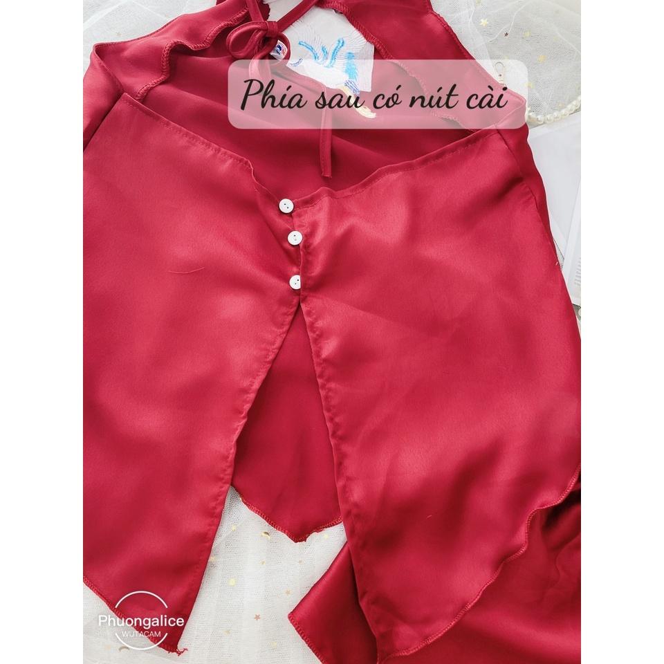 Sét yếm nữ gợi cảm hạc thêu chất satin, đồ ngủ sexy mùa hè- Phuongaliceshop