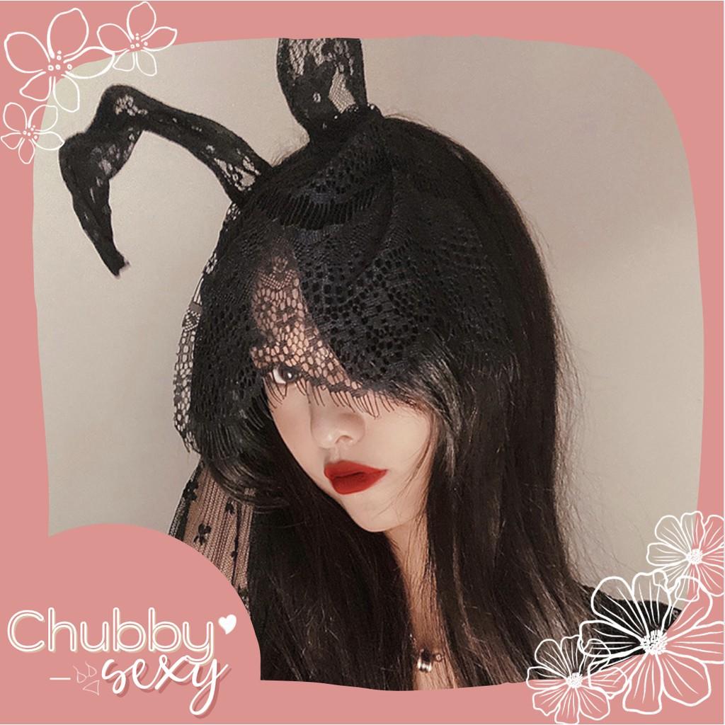 Bờm Tóc Tai Thỏ Ren Che Mặt Cosplay Sexy - Siêu Phẩm Bờm Cosplay Bí Ẩn Quyến Rũ Black Bunny - PK12 - Chubby.Sexy