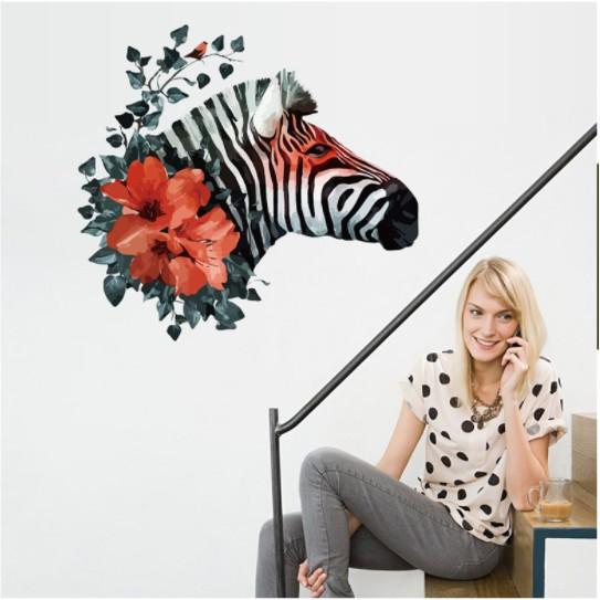 Decal trang trí tường ngựa vằn và hoa