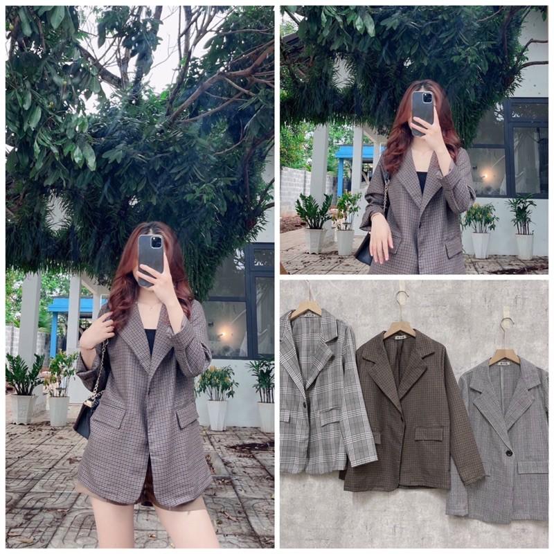 Blazer Caro Túi Nắp 3 Màu Xinh Xắn(Xả Kho Kèm Ảnh Thật 100%)