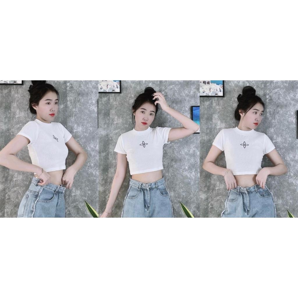 Áo croptop ngắn tay nữ thun co giãn dễ dàng phối đồ