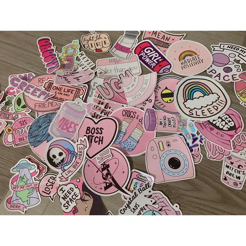 Set 50 stickers chống thấm nước chủ đề aesthetic màu hồng trang trí vali laptop nón bảo hiểm cửa hàng nhà cửa