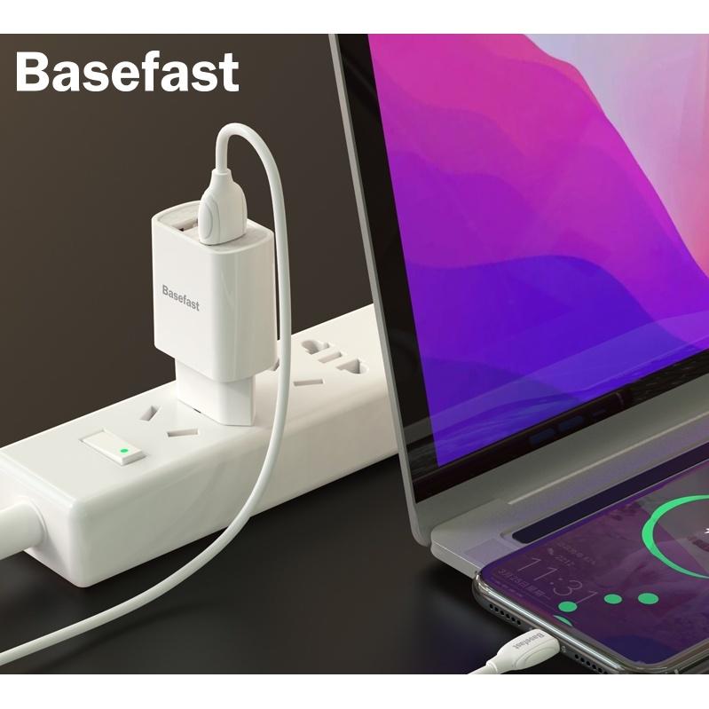 Bộ Sạc Nhanh 2 Cổng USB và Type C Chính Hãng BASEFAST B22a - Combo Củ Kèm Cáp Sạc 2.1A Cho Samsung, Xiaomi, Oppo... - Hàng Chính Hãng