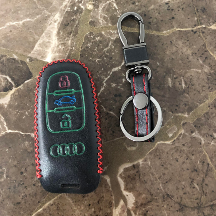 Bao da bọc chìa khóa da thật phản quang cao cấp Audi