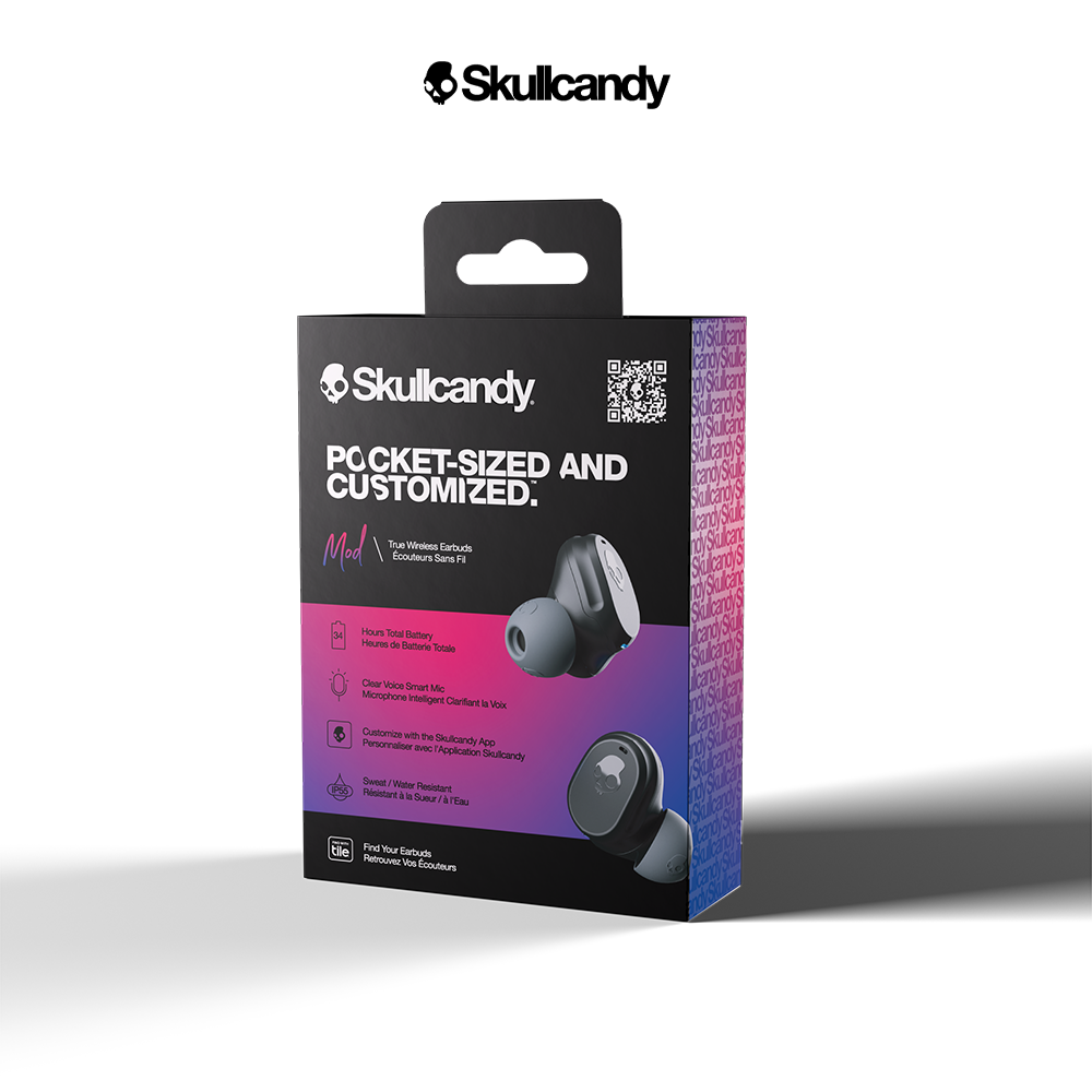 Tai nghe không dây Skullcandy True Wireless MOD - Màu Đen - Kết nối bluetooth - Chống nước - Nghe gọi - Xuyên Âm - Hàng chính hãng