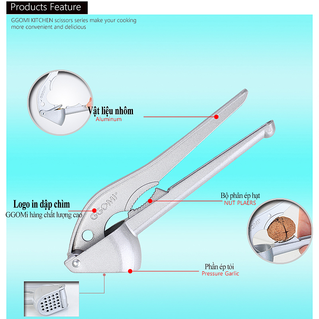 Ép tỏi bằng nhôm nguyên chất, thiết kế nhỏ gọn 16cm GGOMi Hàn Quốc GG759